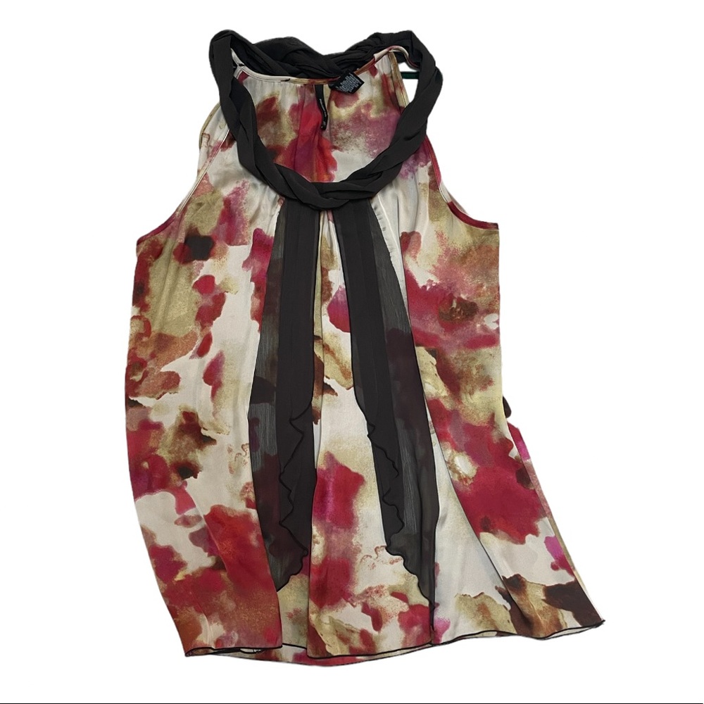 Women’s Brown Gold Red Sleeveless Blouse with Tie